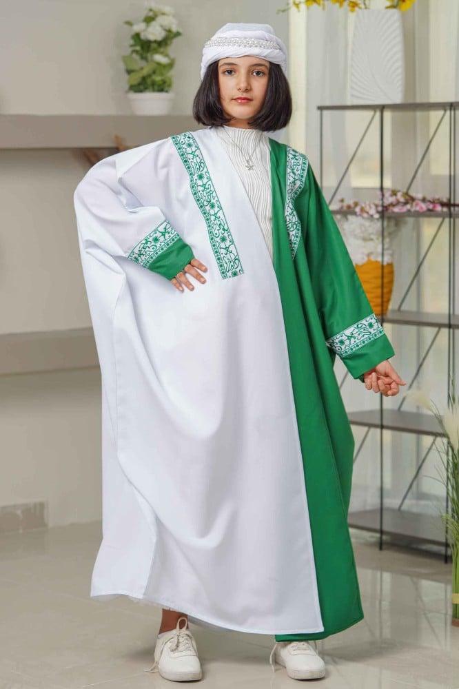 عباءة كلاسيك بناتي بتطريز اخضر